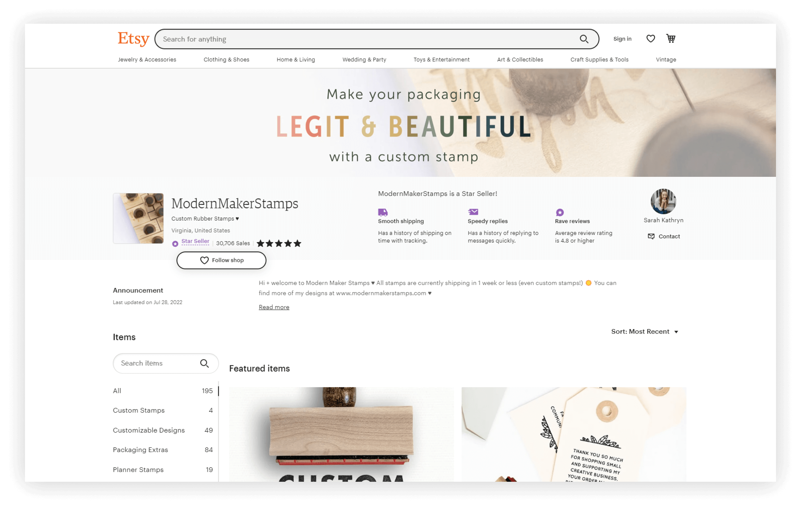 Etsy Seller Interview with Sarah of Modern Maker Stamps